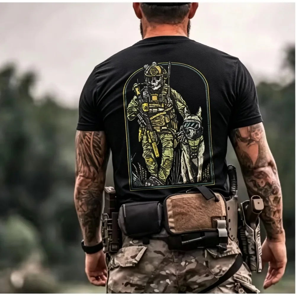 2026 New  Men Military Style Tactical Print T-shirt, Tough Style Loose Retro Round-neck Short-sleeved Trendy Top