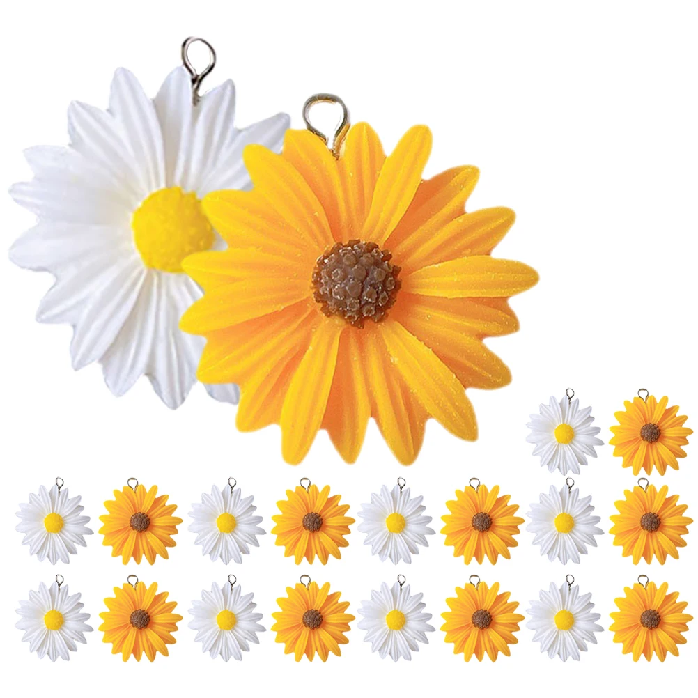 

20 Pcs White Yellow Resin Daisy Charms Pendant Necklaces Bracelet Earrings Jewelry Accessories Craft Decorations