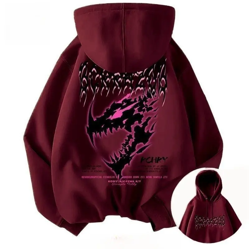 

American Dark Dragon Pattern Hooded Sweatshirt for Men and Women, Loose Hip-hop Trend Sweatshirt for Autumn and Winter