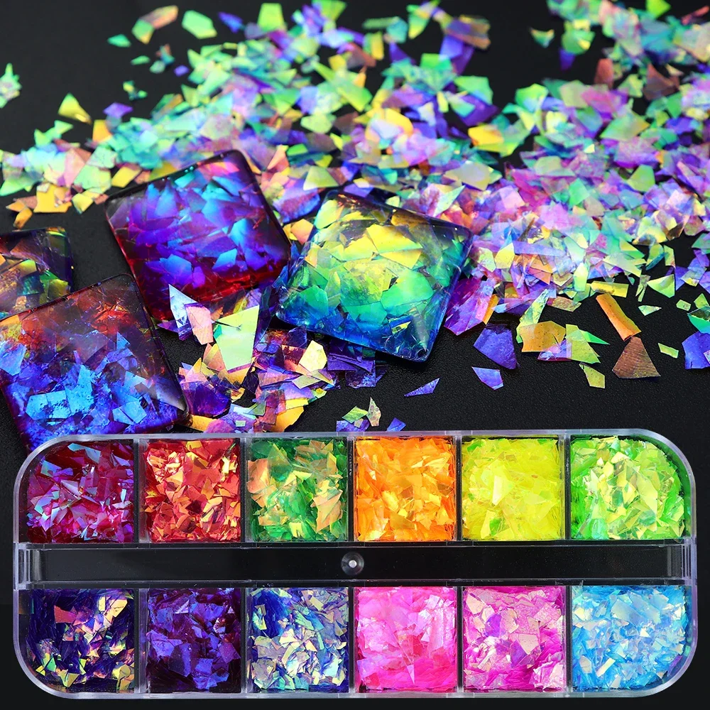 Epoxy Resin Molds Filling Iridescence Glitter Irregular Flakes Coloured Glaze Glass Paper Sequins DIY Keychain Pendant Earrings