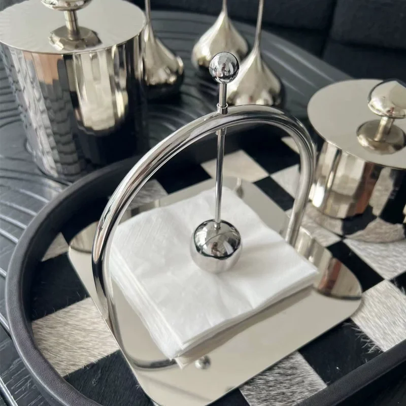 Stainless Steel Square Paper Towel Holder Press Paper Seat Western Restaurant High-end Sense of Place Decoration