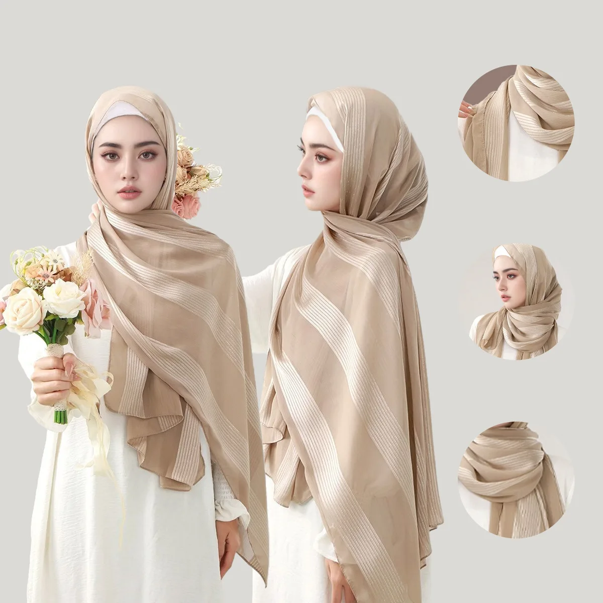 فقاعة اللؤلؤ الشيفون والأوشحة للنساء مسلم الحجاب الشالات الإسلامية دبي وشاح طويل شال التفاف عمامة عصابات عقال Bufanda #1