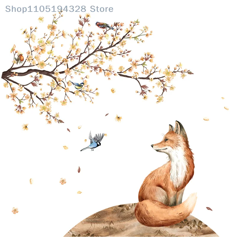 [FN] ساكورا الثعلب الطيور الجدار ملصق الحمام المرحاض الديكور جدارية الشارات عيد الميلاد المرحاض ملصقات ديكور المنزل جدار
