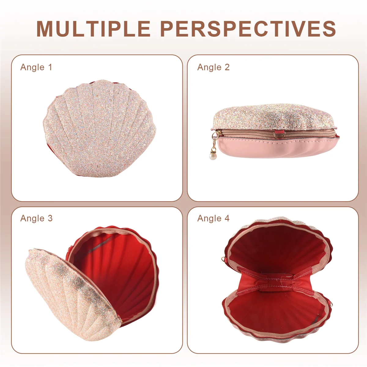 AA26P Monedero de concha de sirenita para mujer y niña, bolsos de hombro cruzados con cadena de lentejuelas brillantes, bolso de noche, rosa