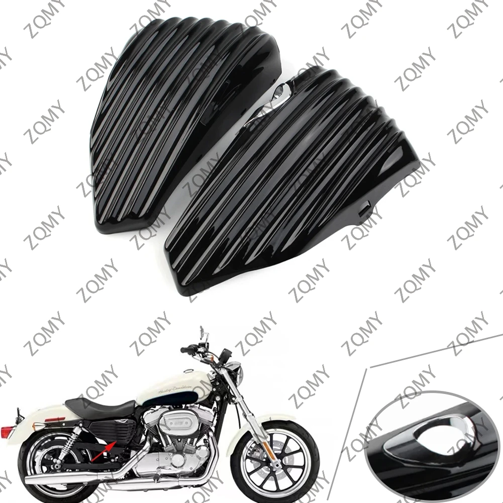 

2Pcs Left & Right Motorbike Side Oil Tank Battery Cover Protector ABS For Harley Sportster XL883 XL1200 2004-2013 Glossy Black