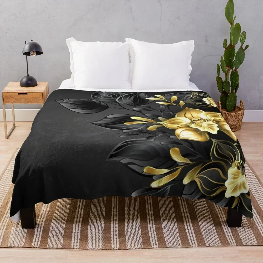 

Black Background with Black Orchid Throw Blanket Moving Cute Plaid Blankets