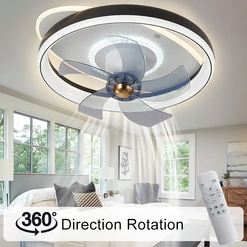 Minimalist stand fan 5 Blades black and white Lamp Remote Control Dimmable Light With Fan Bedroom Color office ceiling light