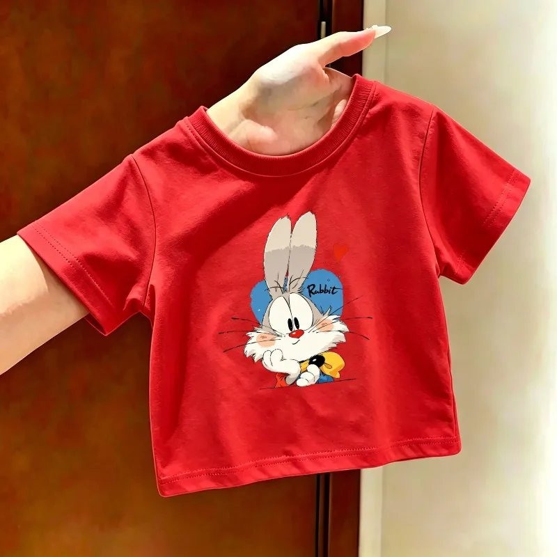 New Fashionable and Trendy Rabbit Printed Children's T-shirt with Soft and Skin Friendly Round Neck Parent Child Casual T-shirt