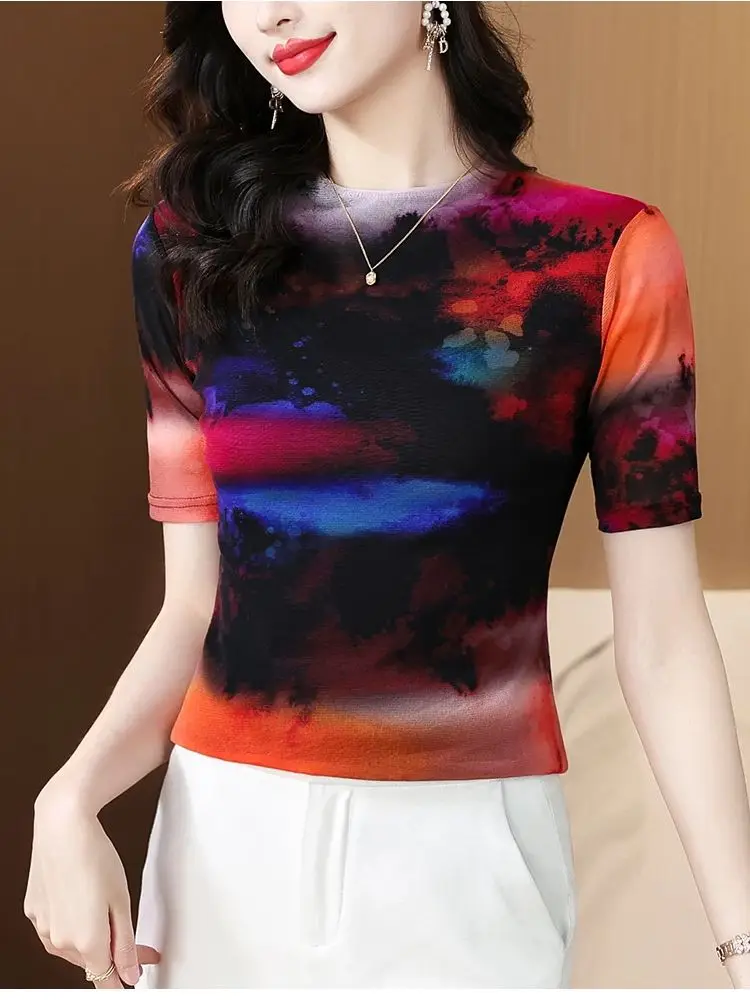 Spring Summer Summer T Shirt Women Short Sleeves Tee Shirt High Elasticity Thin Dancing T-shirt Female Top