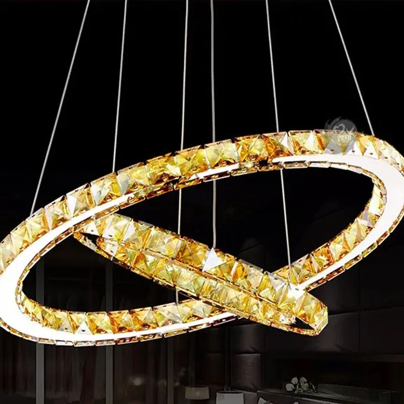 Hot sale Diamond 2 Ring LED K9 Crystal LED Chandelier Light Modern Crtstal lamp Circles fixture 100% Guarantee