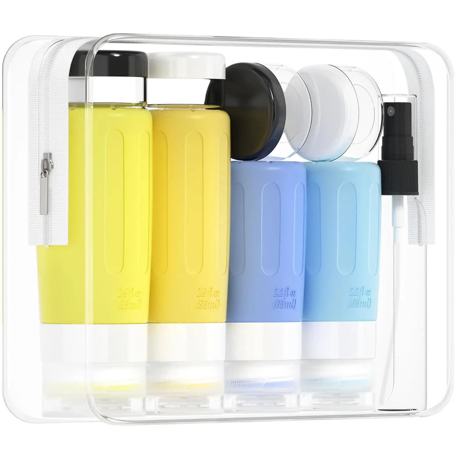 16 Pack Travel Bottles Set TSA Approved Leakproof Squeezable Refillable 2oz 3oz for Shampoo Conditioner Lotion (Yellow Blue)
