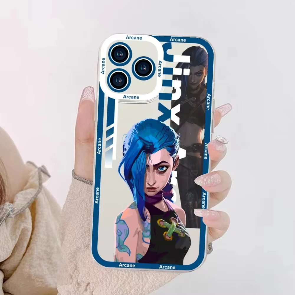 League of Legends Anime Arcane Jinx Jayce Vi Phone Case For iPhone 11 12 13 14 15 16 Pro Max Mini Plus XR Transparent Shell