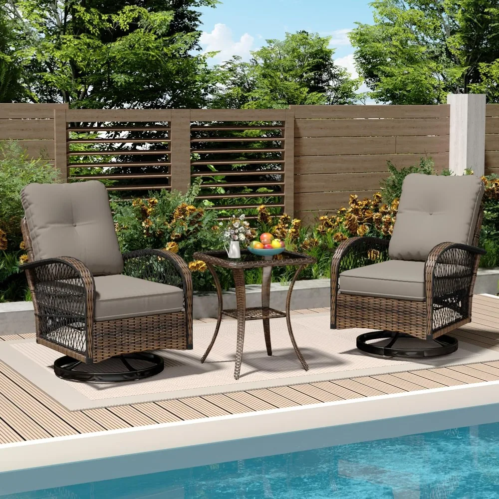 

3-piece terrace furniture set, outdoor swivel rocking chair terrace chair, terrace pub set with rocking chair