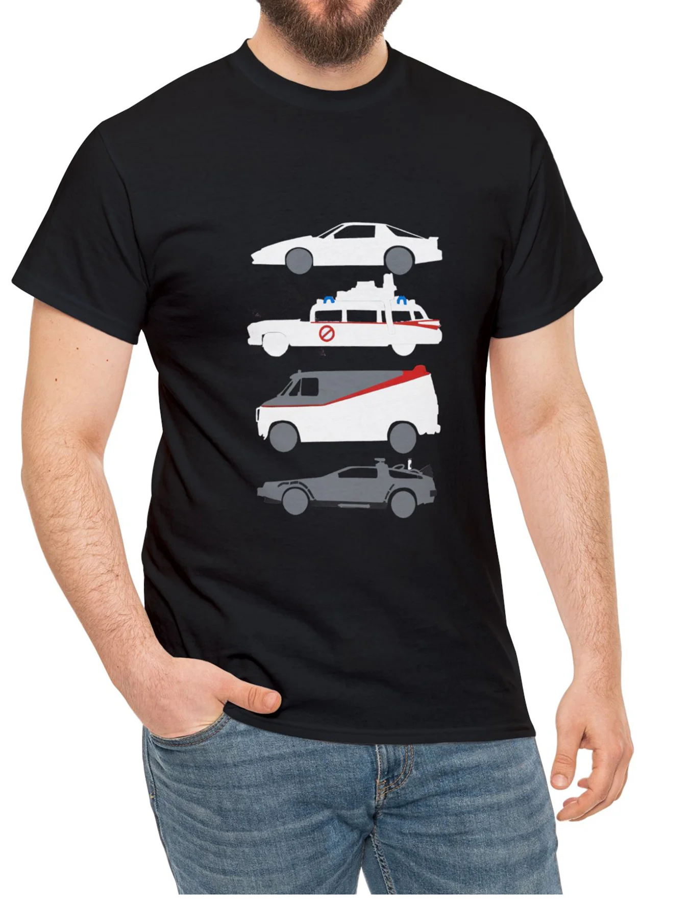 Mens Casual Cotton T-Shirt with Unique Car Print Short Sleeve Round Neck Machine Washable Perfect for Summer Outings