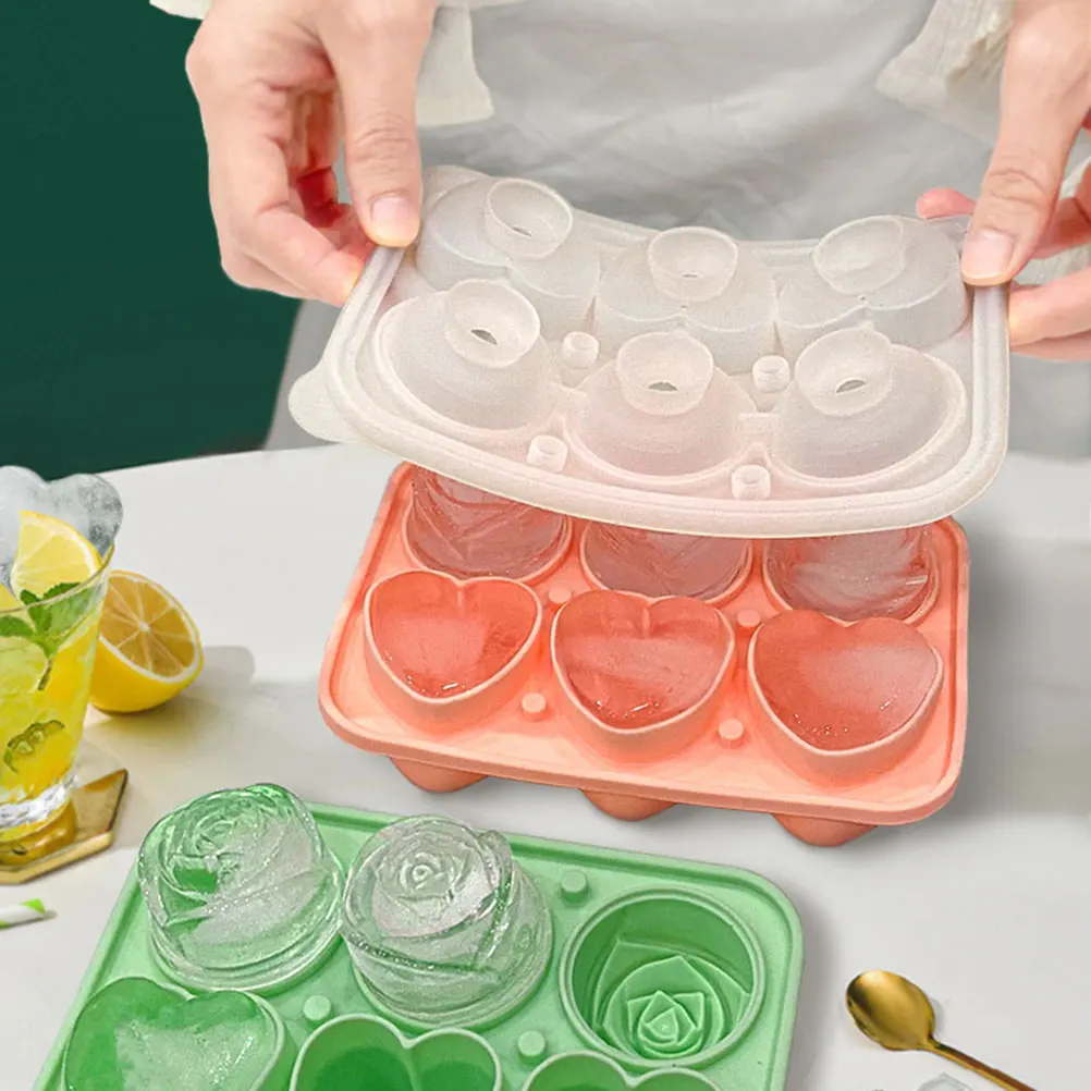 

Heart Shaped Ice Cube Mold Large Clear Maker Rose Trays Silicone Flower Cocktail Party Tools Tray Kitchen Bar Supplies