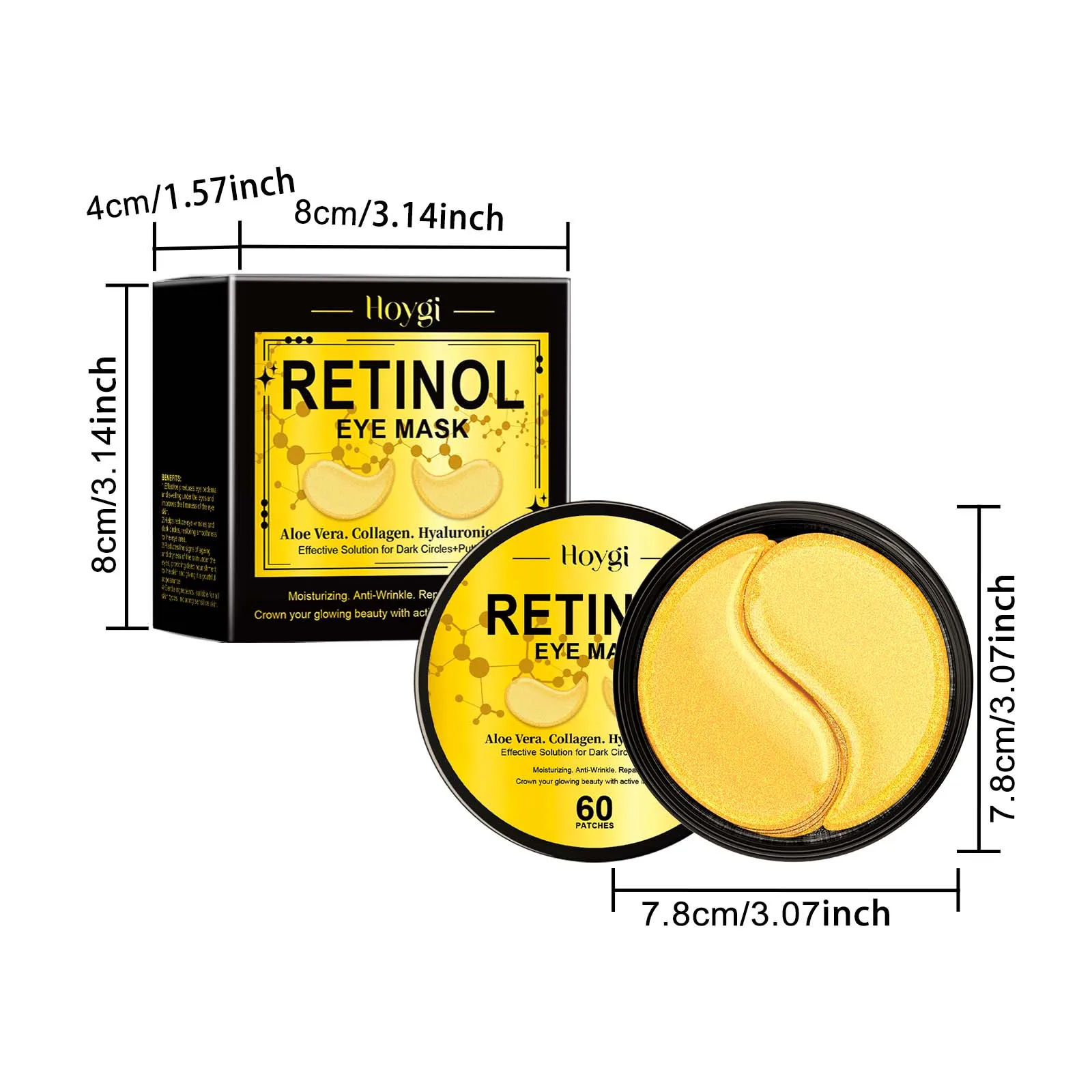 Masque contour des yeux au rétinol, anti-cernes, anti-poches, raffermissant, au collagène, hydratant, à l'aloe vera, réparateur et raffermissant, illuminateur. Patchs contour des yeux._voghion.com
