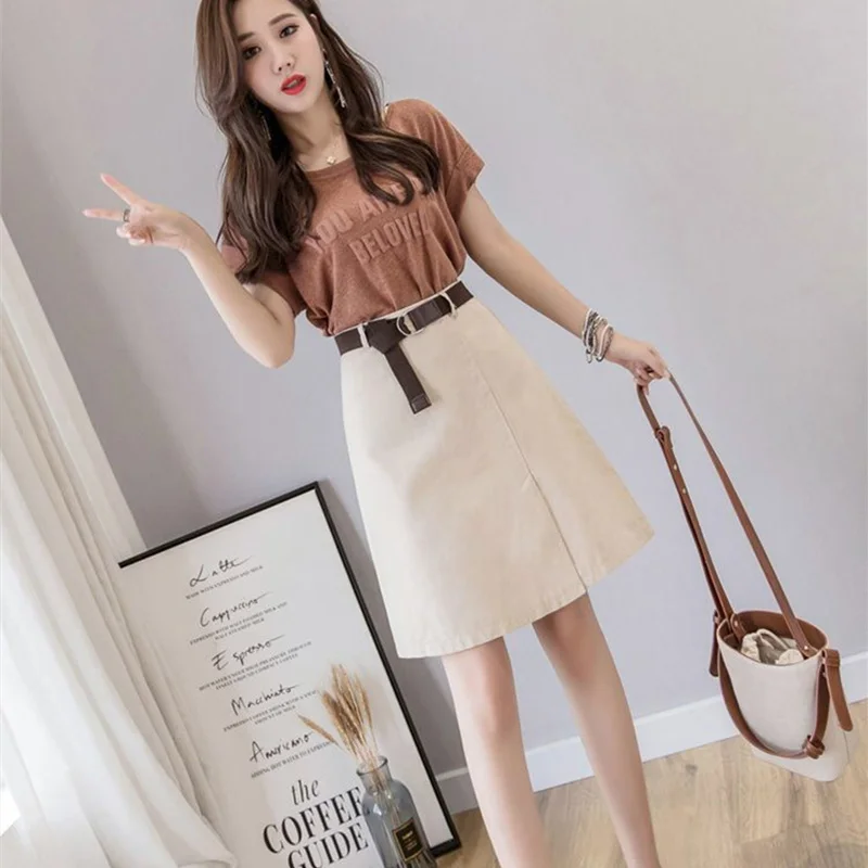 Streetwear Apricot Fall Skirts for Women High Waisted Casual Slim Mini Skirt Y2k Black Split Faldas Mujer Clothes with Belt