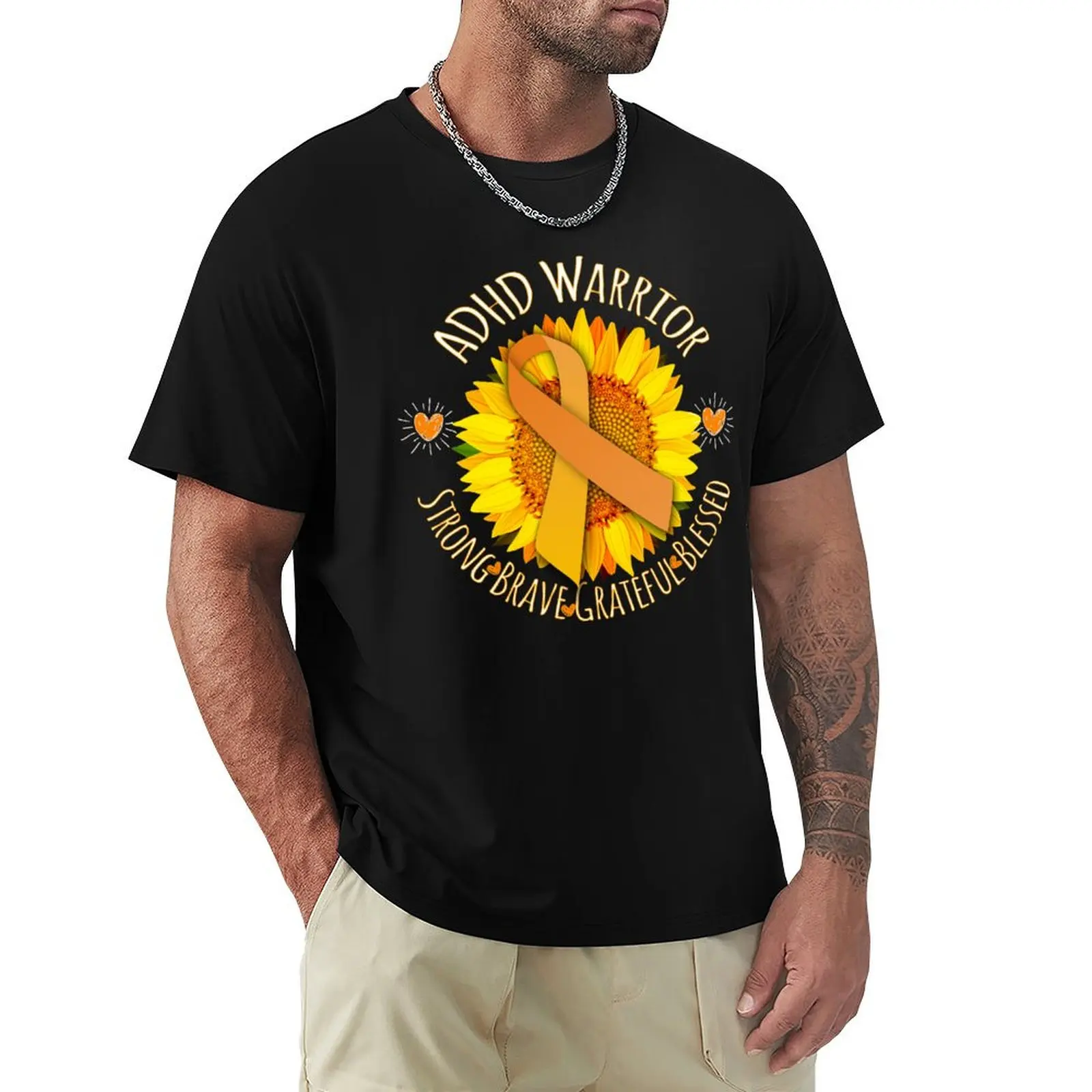 ADHD Awareness Support ADD Attention Disorder Mom Dad Sunflower Gifts T-Shirt Summer Print Short Sleeve Tee