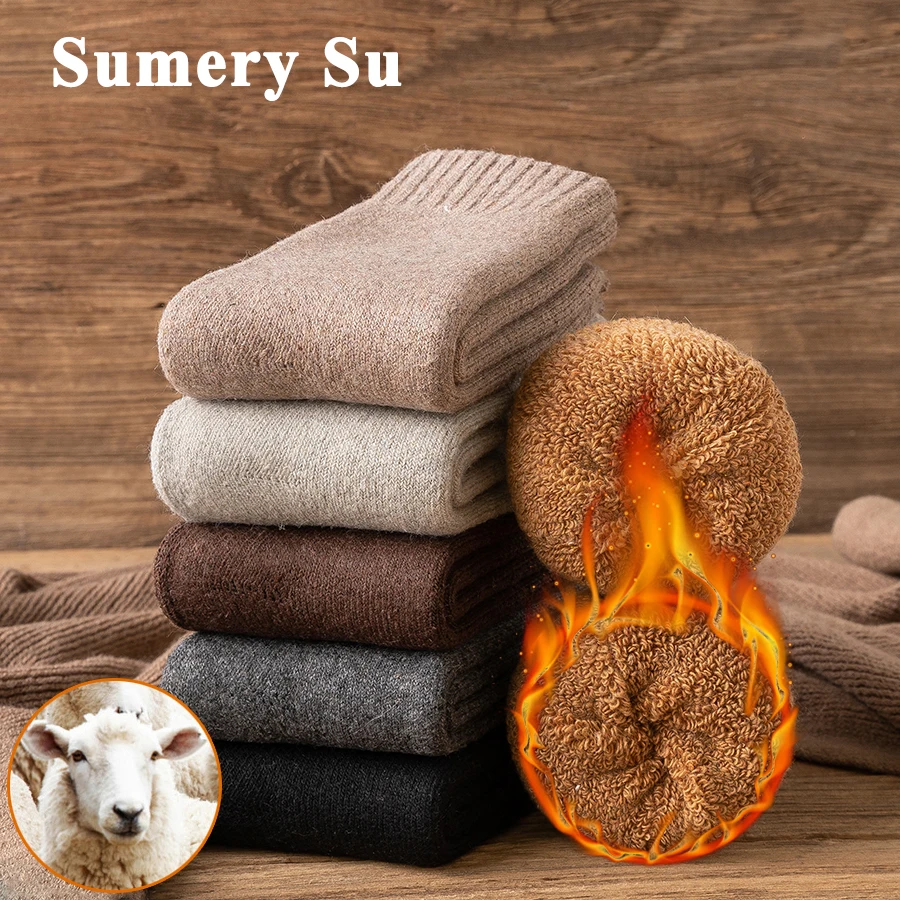 3 Pairs/Lot LWool Socks Men Thick Winter Warm New 2025 Winter Cashmere Vintage Europe Style Long Sock Male Husband Gift 7 Colors