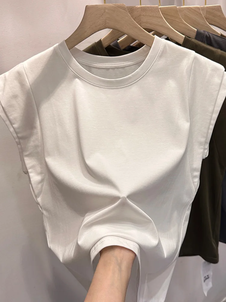 Summer Short Sleeve T-Shirt Women's Chic Top Versatile Base Shirt Vest European Style Small Fly Sleeve Design Sensation