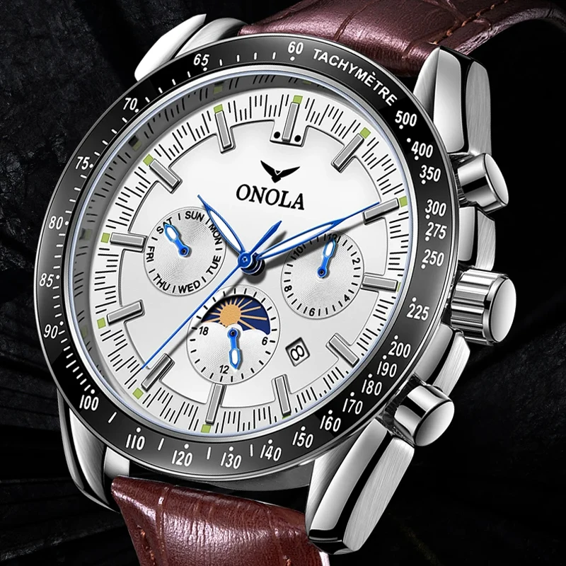 

Fashion Men's Leisure Automatic Mechanical Watch Multifunctional Week Calendar Moon Phase Waterproof Watches Man Reloj Hombre