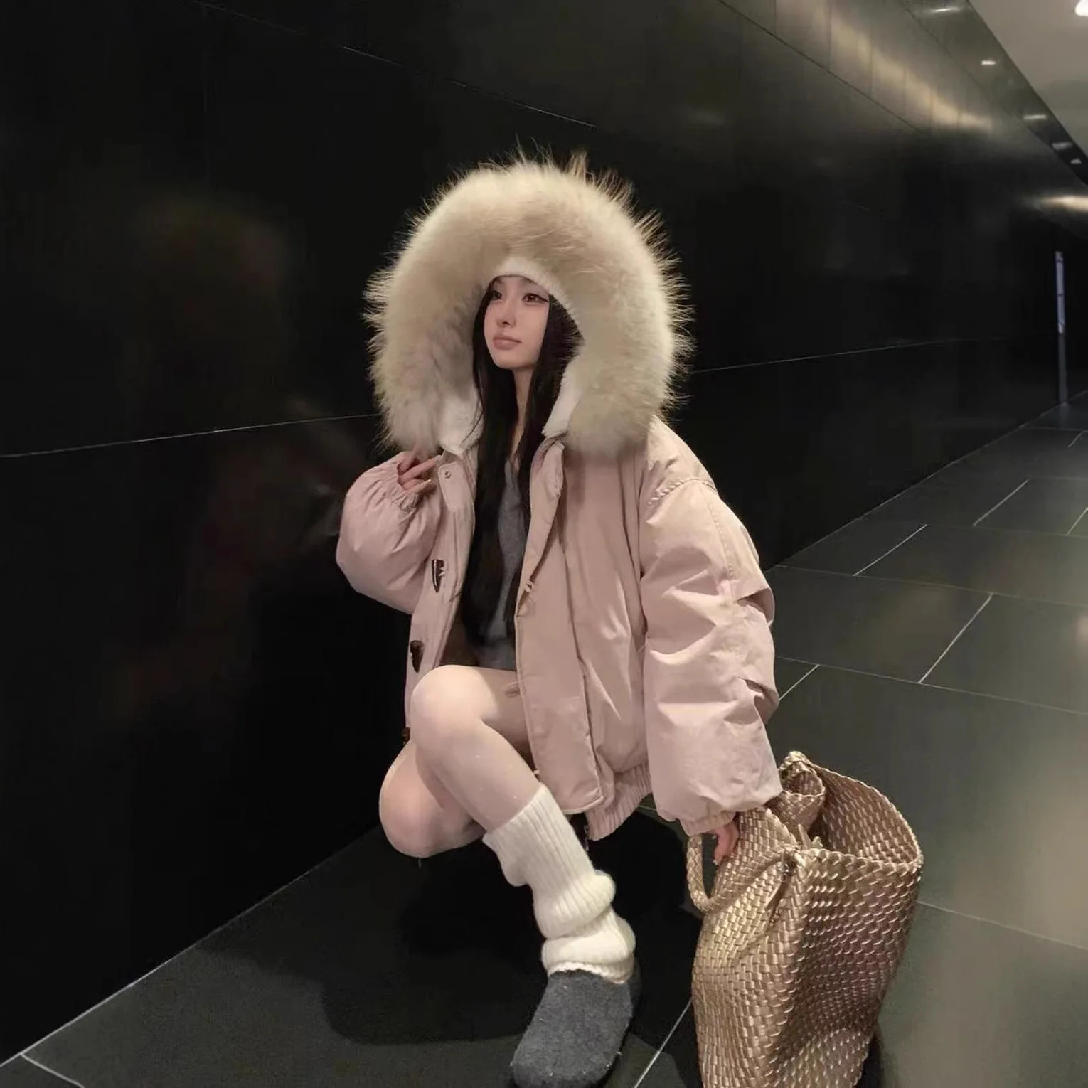 

Parkas Feminina Womens Autumn Korean Style Slim-Fitting Lady'S Drawcord Hooded Thickened Outdoor Fashion Packable Warm Contrast