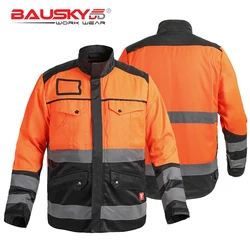 Orange Black Work Jacket High Visibility Men's Orange Jacket With Reflective Stripes Reflective Jacket Workwear