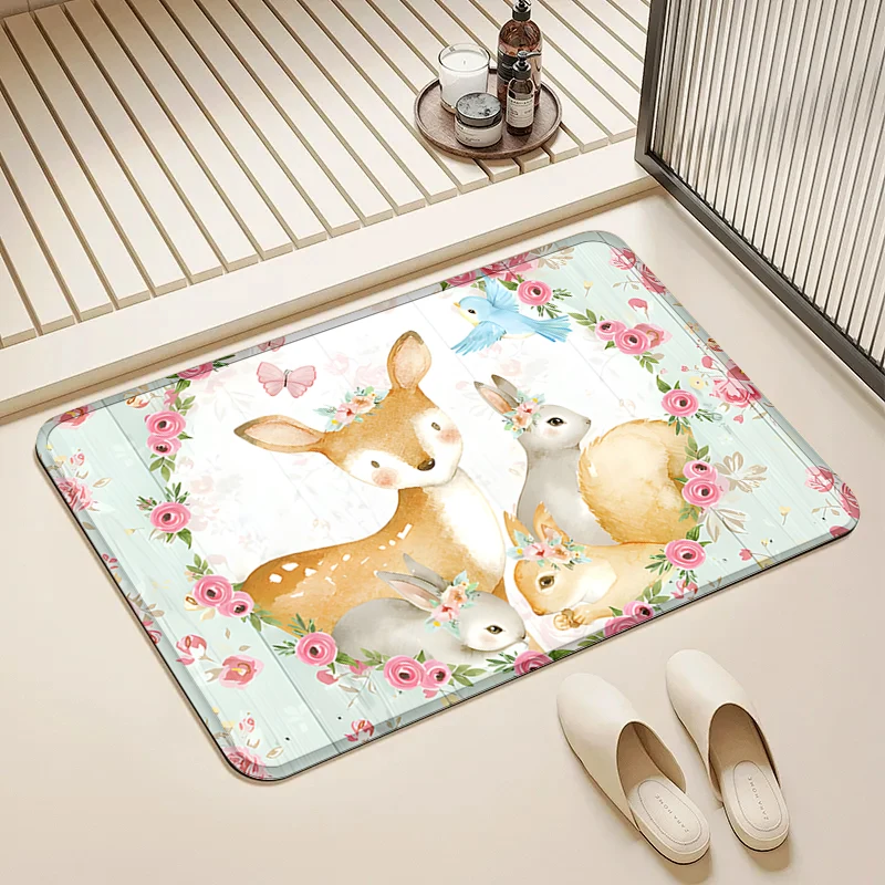 

Cute Forest Animals Print Door Mat Non-Slip Absorbent Floor Rug for Home Entrance Bathroom Kitchen Decor