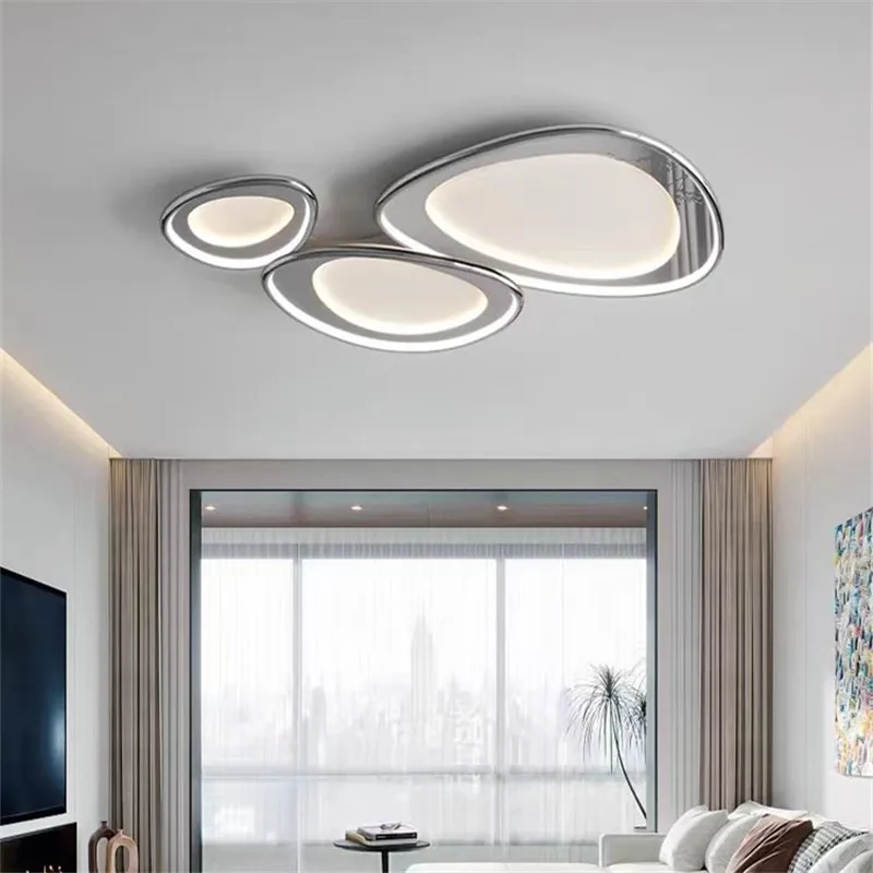 LED Silver pebble ceiling light for living room Minimalist Baby Room Light Kitchen luxury eye protection smart ceiling lamp