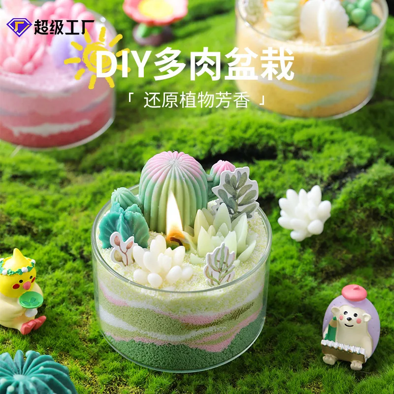 Diy Succulent Plant Sand Scented Candles, Creative Handcrafted Material Package, Birthday And Festival Gifts Souvenirs Ornaments