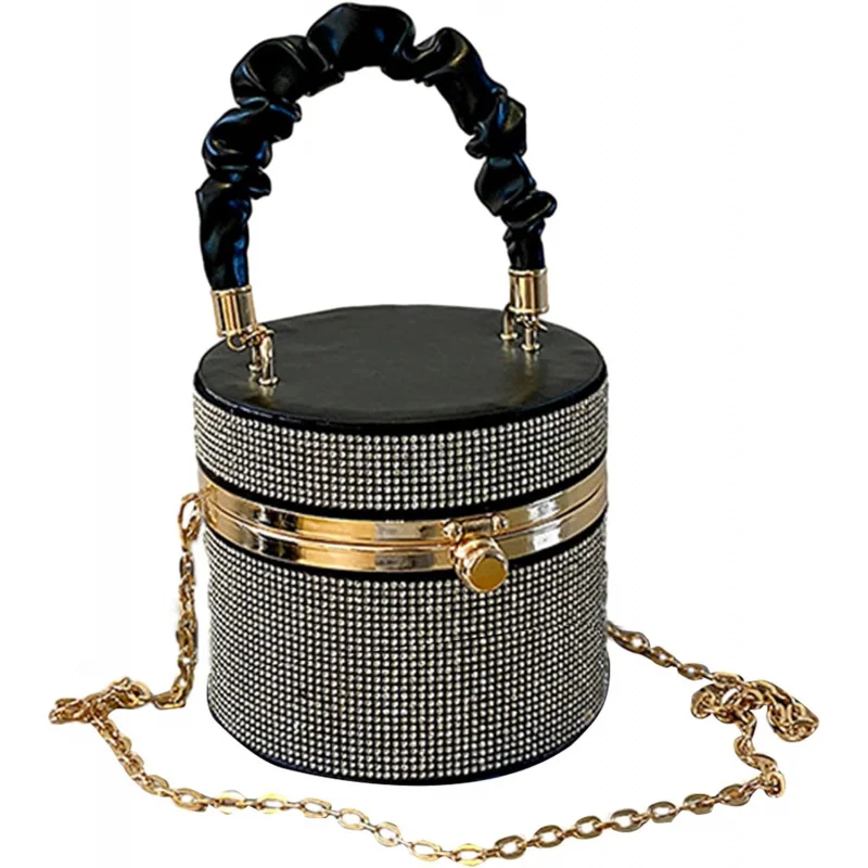 

Rhinestone Bucket Lady Purse Evening Party Chain Wedding Tote for Women Girl Crossbody Shoulder Bag