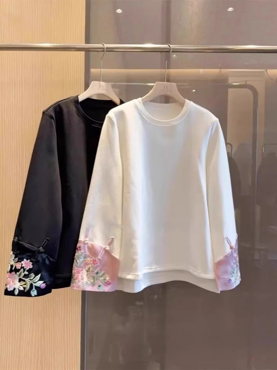 

Женская толстовка оверсайз в китайском национальном стиле с вышивкой, на вес до 300 фунтов, новая, высококачественная, свободного кроя, с длинными рукавами