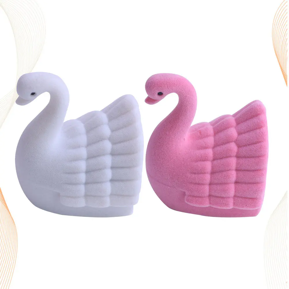 2Pcs Swan Motif Jewelry Box Stylish Ring Case Lightweight Portable Storage Box for Rings Jewelry Protection Display Gift Ready