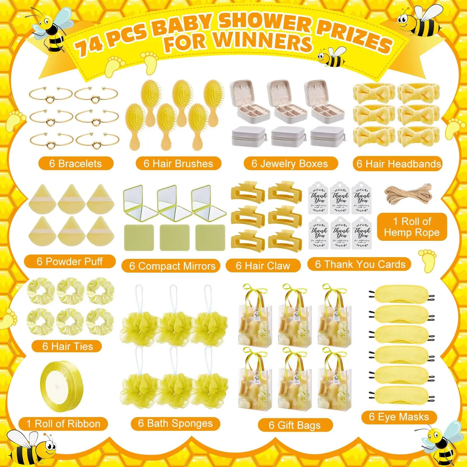 74Pcs Baby Shower Prizes for Game Winners Baby Shower Favors Gifts including Headband Hair Brush Jewelry Box with Gift Bag for Baby Shower Game Prizes Wedding Bridal Shower Favors view 3