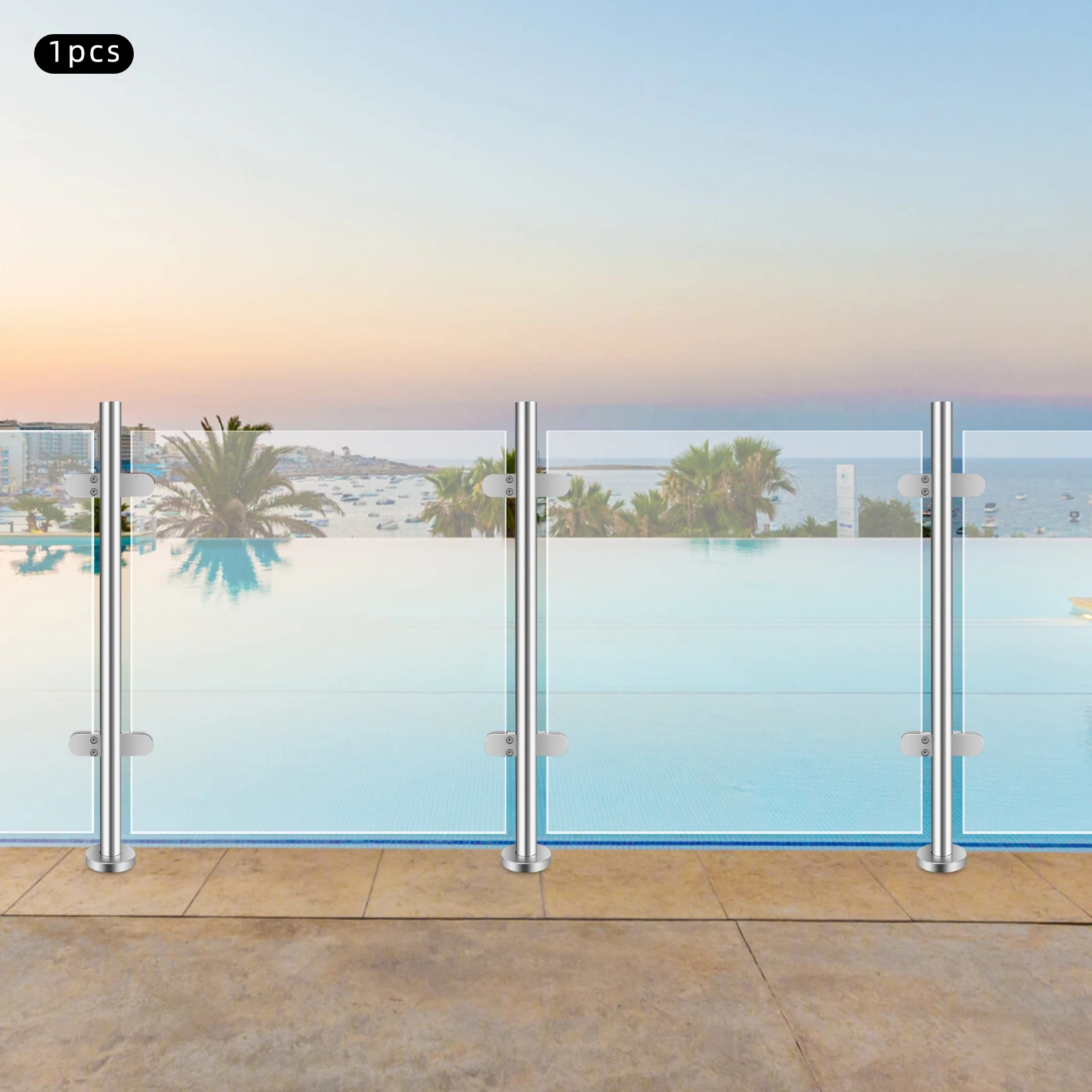 90cm Stainless Steel Railing Post, 304 Grade Baluster Mid Post With Mounting Base, For Staircase Deck Balcony Railing System