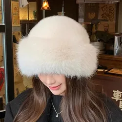 2025 New Winter Plush Fisherman Hat Women Thick Fluffy Fur Ear Protection Cap Windproof Warm Headgear Female Basin Cap