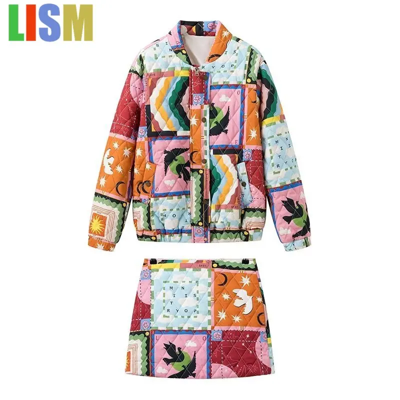 

LISM Women's Graffiti Printed Cotton Clothes Cotton Clothes Jacket skirt Women top outerwears