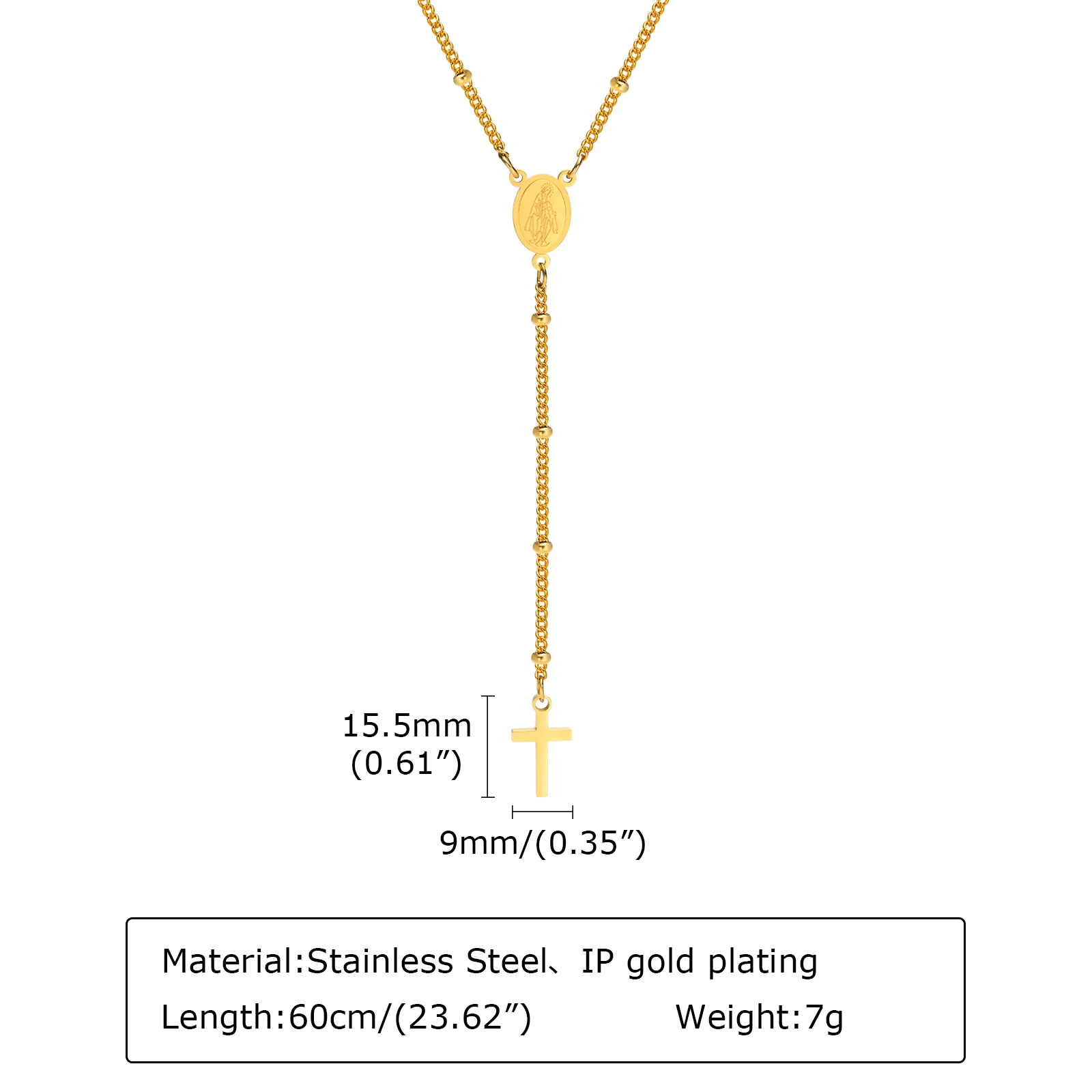 Vnox Gold Color Cross Rosary Beads Necklaces for Women, Stainless Steel Virgin Mary Medallion Satellite Chain Collar Gifts