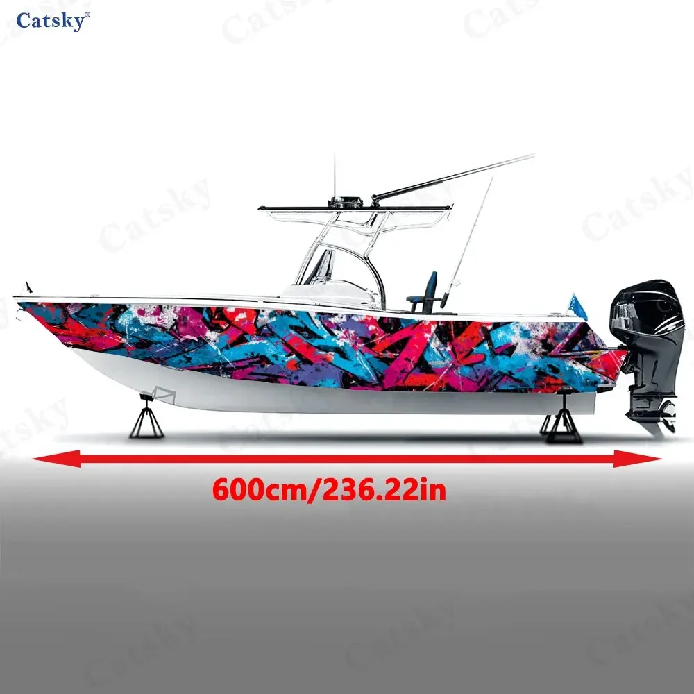 2Pcs Cyber Street Graffiti Boat Stickers, PVC Waterproof Durable Vinyl Wrap Decals for Fishing Boats, Durable and Stylish Design