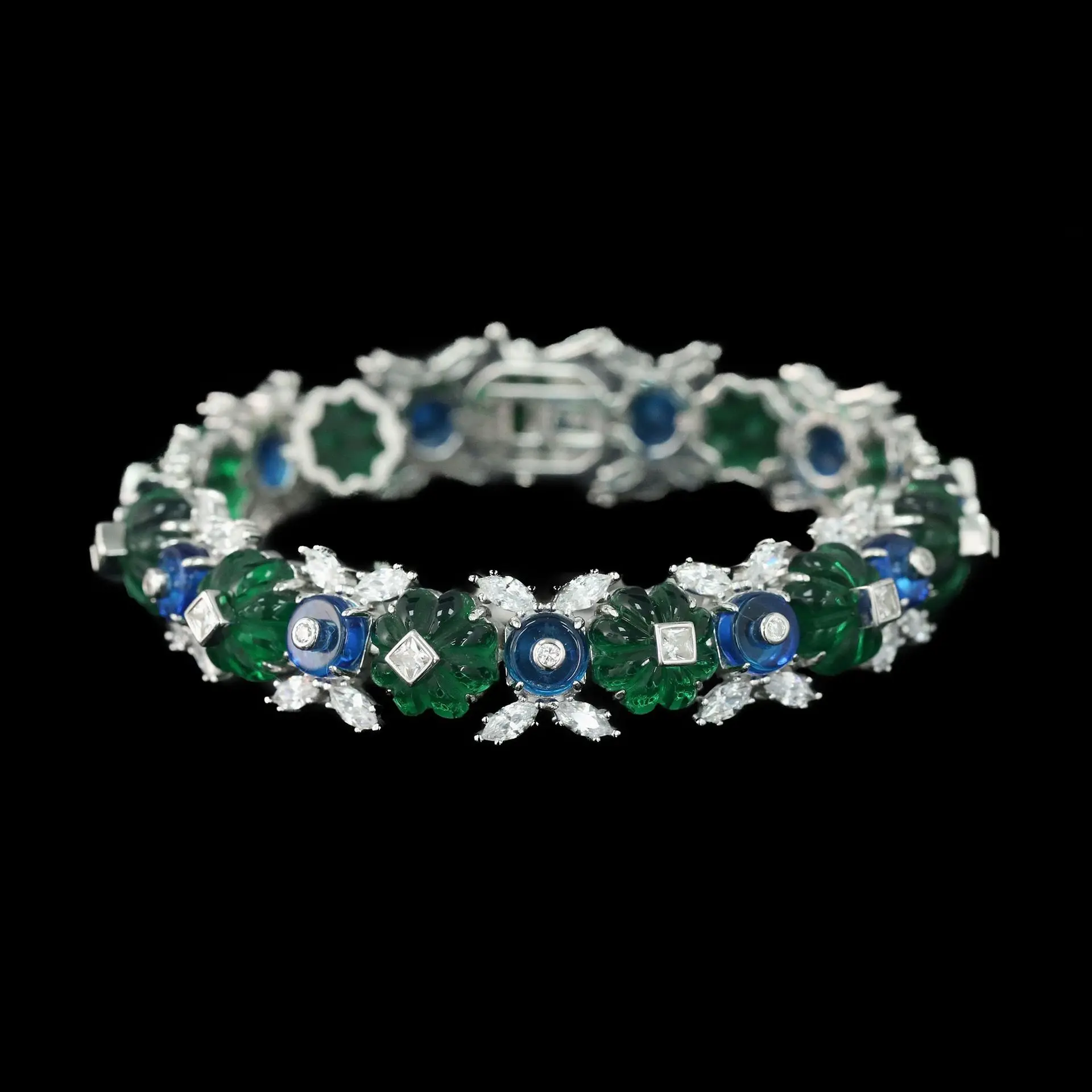 

BELLUX 925 Silver Gold Plated Synthetic Zircon Diamond Colorful Fruit Engrave Gems Light Luxury Fashion Party Bracelet