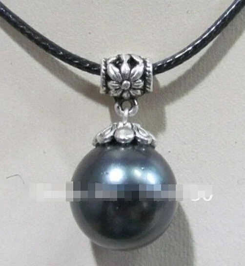 

00355 16MM south sea shell black pearl pendant necklace
