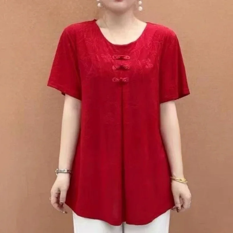 Middle-aged T-Shirts Elderly Women's Summer Short-sleeved T-shirt Loose Base Top