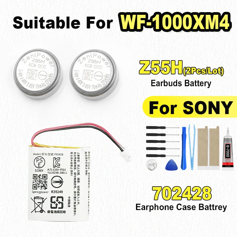 Brand-New 702428 Z55H Replacement Headset Battery For SONY WF-1000XM4 XM4 Bluetooth Earbuds Batteria + Free Tools