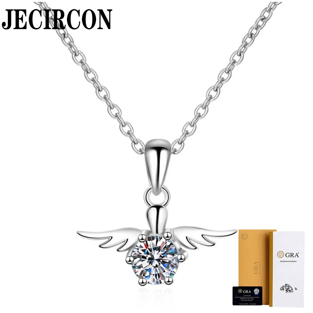 

JECIRCON Original 925 Sterling Silver Moissanite Necklace for Women Platinum-plated 0.5 Carat Angel Wings Pendant Fine Jewelry