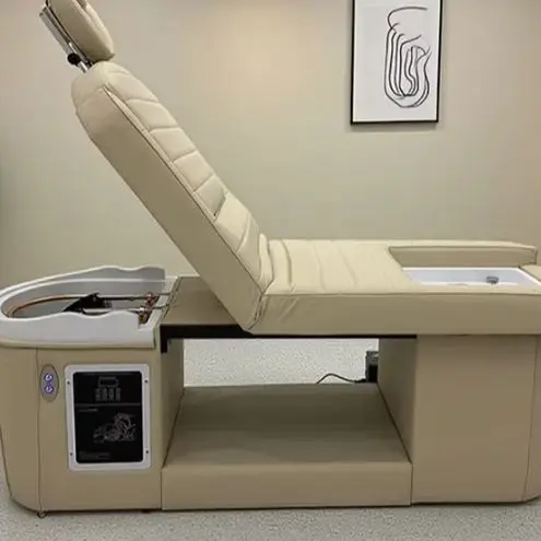 

Beauty Salon Sink Furniture Hair Washing Shampoo Pink Foot Massage Electric Lift Head Therapy Shampoo Bed