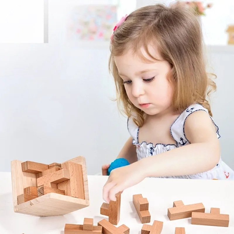 Childrens Intelligence Decompression Assembly Wooden Blocks Three Dimensional Puzzle Kongming Lock Rubik Cube Puzzle Toys Luban