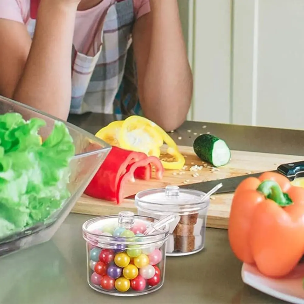 Sugar Dispenser With Spoon and Lid Acrylic Sugar Bowl Anti-fall Transparent Seasoning Jar Visible Condiment Container Restaurant