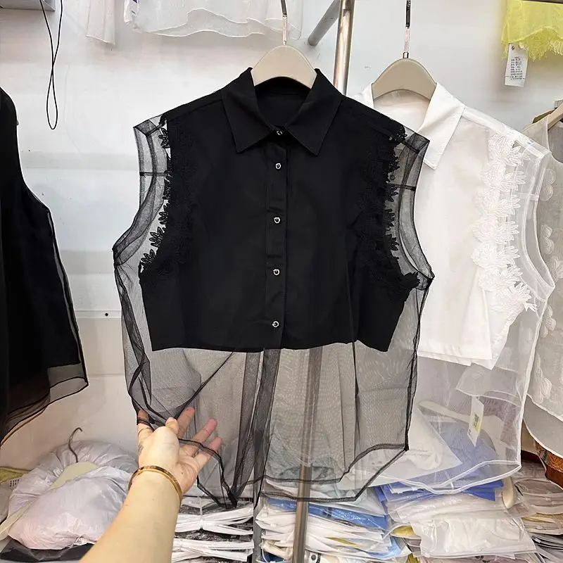Mujer New Summer Shirts & Blouses Chemise High End Temperament Chiffon Patchwork Sleeveless Shirt Camisas Femme Blusa