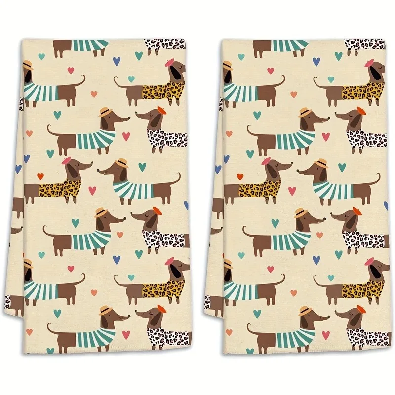 2-Pack Cute Dachshund Towels | Heart & Pink Collar Design | Soft Dish/Hand Towels | Dachshund Lover Gift, Hand Wash Only | Home