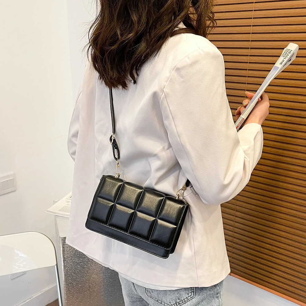 

Women Chocolate Square PU Leather Flap Shoulder Bags Lady Flap Small Handbags
